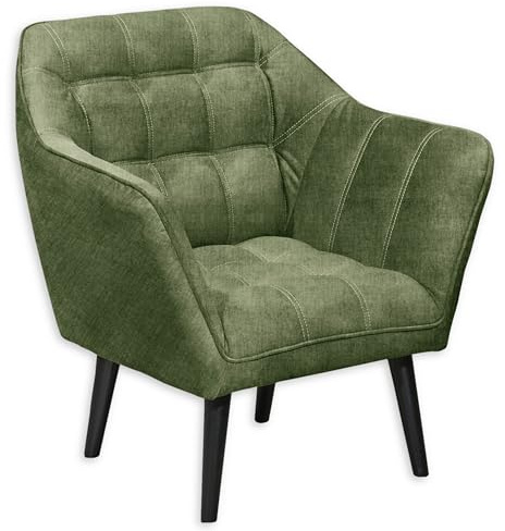MAX Loungesessel mit Armlehnen, Winter Moss - Bequemer Sessel gepolstert mit schwarzen Massivholz Füßen für Esszimmer & Wohnzimmer - 84 x 87 x 70 cm (B/H/T)