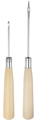 sourcing map Handwork Sewing Awl Kit Crochet Hooks and Hole Awl Leather Punch Hole Stitching Set Tool for Broken Wire Drilling Repair and DIY Handmade with Wooden Handle Scratch, Log Color