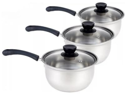 Stainless Steel COOKWARE, 3PC(16CM 18CM 20CM), Kitchen Milk Cook Saucepan PAN Pot Set