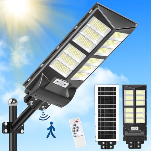 Lightasea 600W Solar Straßenlaterne, 60000LM 6500K Solar Wegeleuchte mit Bewegungsmelder, IP65 Wasserdichte Solarlampen Strassenlaternen mit Fernbedienung für Hof, Garten, Parkplatz