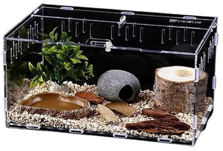 Akrylglasbehållare, insektsterliumset, reptilmatningslåda, bärbar reptilinsektsmatning lämplig för spindlar, geckos, ödlor, grodor, skorpioner (30 cm x 20 cm x 15 cm)