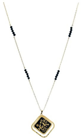 Generisch Halskette mit Anhänger, 24 Karat Blattgold, Edelstahl, Onyx, edel, Geschenkverpackung