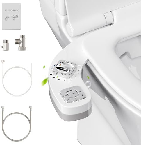 Bidet para WC, Potuem Accesorio No Eléctrico para Bidé con Boquillas Dobles Retráctiles, Presión de Agua Ajustable, Agua Fría y Caliente Bidet Attachment