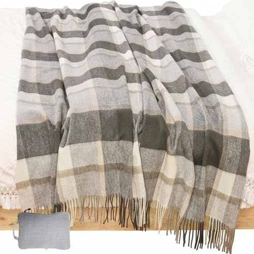 WAMSOFT Wool Throw Blanket 55x83 Inch Plaid Tartan Blankets Camping Throws Couch Throws Blankets for Travel 1.5lb