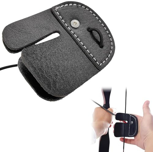 1 pack Archery Finger Tab, Leather Archery Finger Tab, Archery Finger Guard, Archery Finger Tab Double Layer Protection Guard Pad, Archery Tabs, for Curved Bows, Black