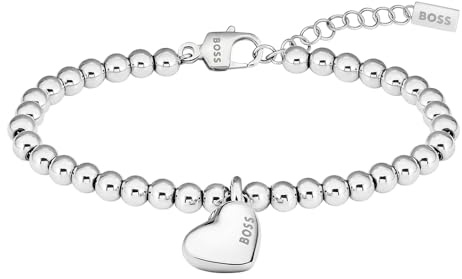 BOSS Jewelry Armband mit Schmuckperlen für Damen Kollektion HONEY HEART BEADS aus Edelstahl mit einem Herzförmigen Anhänger - Erhältlich aus Silber oder Gold