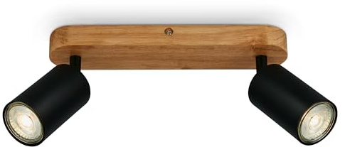 B.K.Licht - Plafonnier orientable, douille GU10, max. 9 W, plafonnier, lampe de salon, lampe de chambre et cuisine, spot de plafond, éclairage de plafond, 27 cm, noir-bois