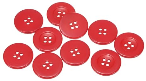 QUARKZMAN 10 Stück Knöpfe 30mm Bastelknöpfe Rot Nähknöpfe Harz Rund Flach 4-Loch Kunststoffknöpfe für Nähen DIY Handwerk Scrapbooking Dekorieren Kleidung Mänteln Blusen Hemden