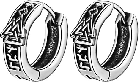 Cupimatch Wikinger Ohrringe Herren Creolen: Edelstahl Retro Wolfskopf Keltischer Knoten Ohrstecker Wikingerrunen Huggie-Ohrringe Amulett Schmuck für Männer Vater Sohn
