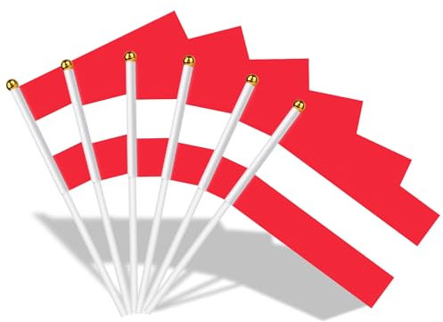 AhfuLife Bandera de Mano Austria, 15 Piezas Bandera Austria Pequeña con 30cm Palo para Decoraciones de la Copa Europea, Eventos Deportivos, Celebración, Desfile, Día Nacional, Fiesta