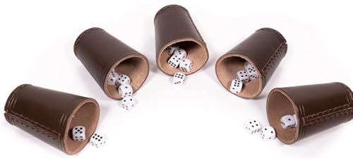 Jortmrd 5 Set Leder Würfelbecher mit Würfeln 9 cm Schocken Würfelspiel Knobelbecher Kniffelbecher für Unterwegs