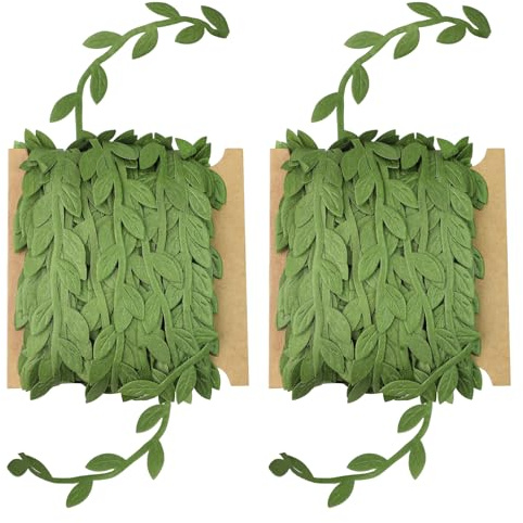 2 Rollen Natur Jute-Schnur Künstliche Blatt Girlande (20 M*2) | Wachteleier Deko Sackleinen Blattband mit Künstlichen Rebengrünen Blättern für Raum Decor Hochzeit Party Garten Wand Dekor