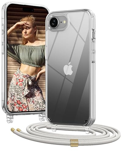 OLEPHY Handykette für iPhone 17e und iPhone 16e Hülle mit Band, Beige | Necklace Handyhülle, Transparente Schutzhülle zum Umhängen [Verstellbarem und Demontage Umhängeband],