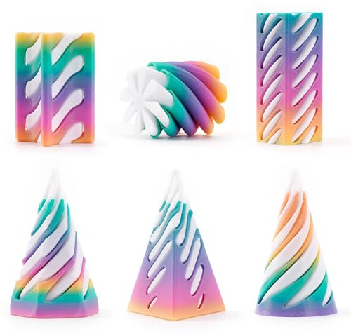 6 PCS 3D Printed Spiral Cone Fidget Toy The Impossible Spiral Fidget Toy 3D Printed Decompression Spiral Cone Toys Mini Stress Relief Decorations Toy for Kids Adult Gift (Rainbow B)