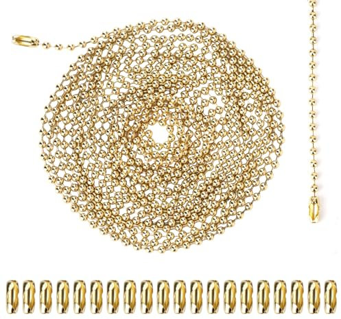 120in Ceiling Fan Pull Chain, 3mm Premium Metal Light Roller Blind Beaded Pull Chain Extension with 20pcs Connectors Practical Accessories for Light Fixture DIY Crafts (Gold)