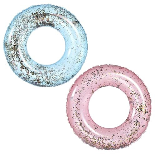 Pool Inflatables Schwimmring mit Glitzer Blau Rosa für Kinder Erwachsene Teenager,2Pcs 90cm Schwimmreifen Aufblasbar Pool Ring Schwimmen Rings für Mädchen Jungen Schwimmbad Wasser Spielzeug