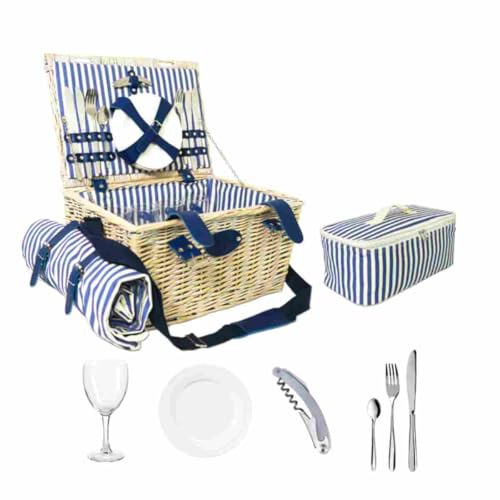 WD LIFESTYLE Picknickkorb aus Weide für 4 Personen, Weiß