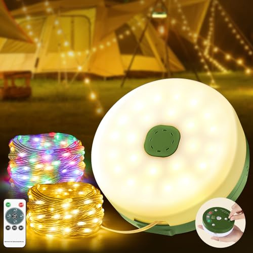 Camping Lichterkette Aufrollbar 10M RGB,Camping Lichterkette 2500mAh | LED Lichterkette Außen 14 Beleuchtungsmodi,Wasserdicht USB Wiederaufladbare,Tragbare Vielseitige Campinglampe für Hof Garten
