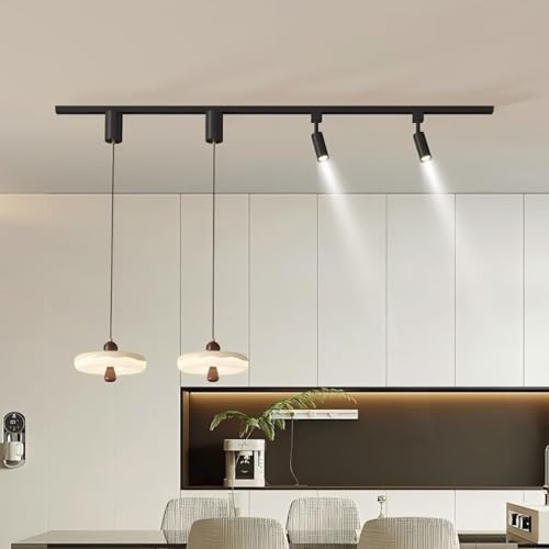 AstrizLamp Lámpara Colgante Moderna para isla de cocina, Suspensión Ajustable de 150cm, Riel libremente Móvil con Foco Giratorio, Lámpara suspendida Negra para Comedor Salón Dormitorio (4 luces B)