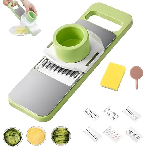 6-in-1 Vegetable Julienne Shredder, Food Cutter, Multi-Purpose Kitchen Tool, Shredding and Dicing, Stainless Steel Blades with Handheld Container (1PC)