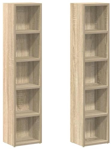 Tomostar Lot de 2 Étagère Colonne à CD/DVD, Meuble de Rangement CD et DVD Armoire à CD Étagère Bibliothèque 2 pcs Chêne sonoma 21x16x93,5 cm Aggloméré