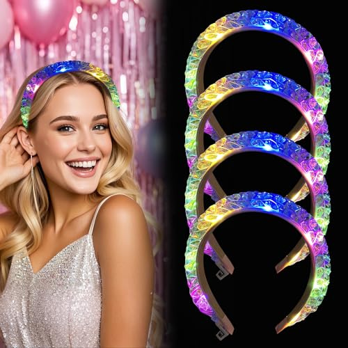 4 stycken lysande pannband, hårband lysande med 3 ljuslägen, LED-hårdekoration, blinkande LED-hårband hårstycke för fest, festival, födelsedag, rave, bröllopsdekor, bekväm att bära