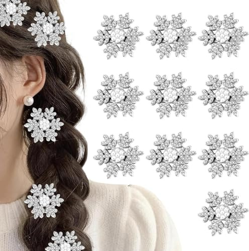 10 Piezas Pasador para el Pelo con Copo de Nieve, Pinzas Pequeñas Pelo, Perlas para el Pelo, Pinzas Pelo Niña, Pinzas Cabello con Strass, para Damas, Niñas, para Navidad, Invierno (Arrotondato)