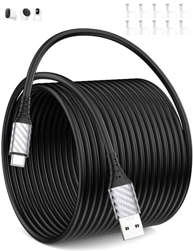 ACOCOBUY 3A Extra Largo Cable USB C 9m/30 pies para XiaoMi Security Camera | Cable USB A a USBC Carga rápida para iPhone 17 16e 15 para iPad Air Mini para Galaxy A16 A17 A56 S26 para Pixel 9a 8a 7 negro