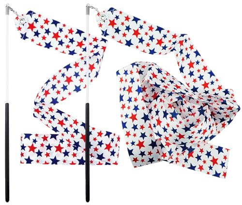 FAZHBARY Star White Dance Ribbons Rhythmic Gymnastics Ribbon Dancing Streamers for Baton Twirling Wands Artistic Dancing Training Supplies, 2 Pack