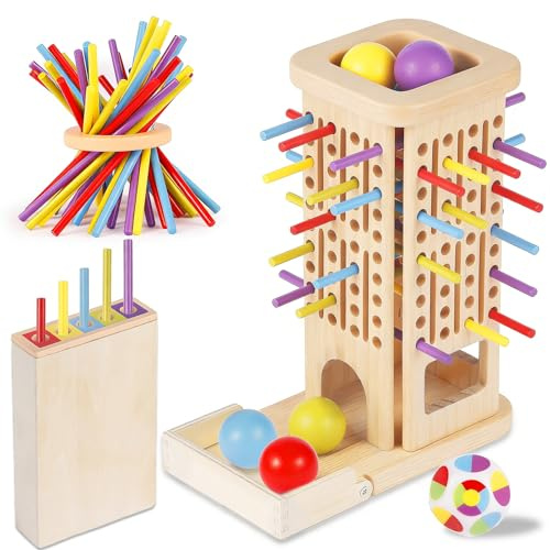 Montessori Spielzeug ab 3 Jahre, 3-in-1 Holzspielzeug mit Steckspiel Farbspiel und Balance-Spiel, Motorikspielzeug für Kinder, ruhige Beschäftigung ohne Bildschirm für Zuhause Reise Kindergarten