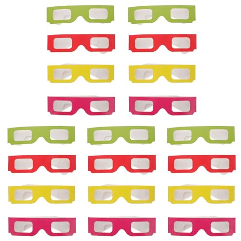 POPETPOP Occhiali 3d in Cartone Anaglifici Set da 20 Pezzi Montatura Colorata e Visione Film 3d Tv, Accessori Portatili per Feste Compleanni Natale