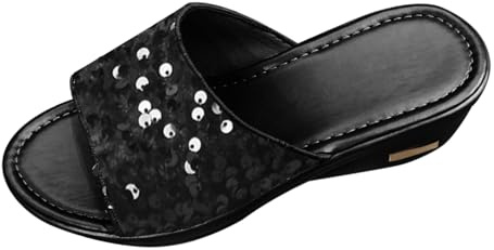 YIzdegg dam kilklack sandaler glitter platå tjocka tofflor lätta bekväma sandaler halkfria sommarskor andningsbara sandaler öppen tå fritidsskor barfota pantoletter strandsemester, svart, 41