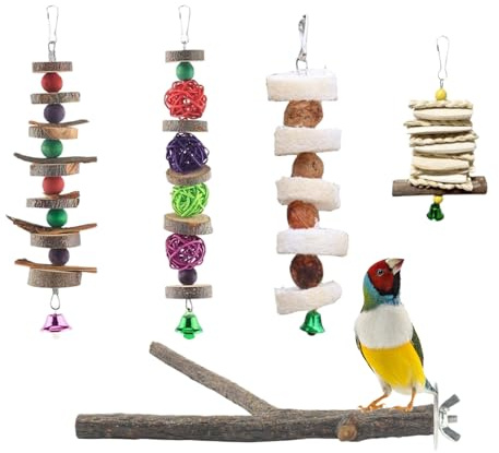 Juguetes para Cotorras | Percha Colorida de Forrajeo para Periquitos,5 Piezas Percha Soporte para Juguetes de Aves - para Pinzones, Agapornis, Cacatúas, Ninfas, Conuros, Periquitos, Guacamayos y
