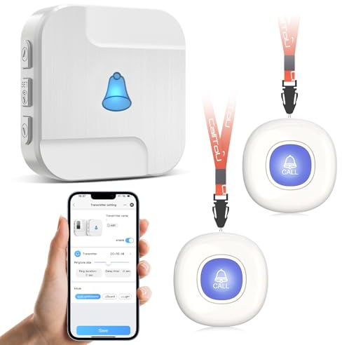 CallToU Tuya WiFi Allarmi personali per anziani, sistema di allarme impermeabile per anziani, pulsante di chiamata con 2 pulsanti di chiamata e 1 ricevitore, si collega al telefono, supporta solo WiFi