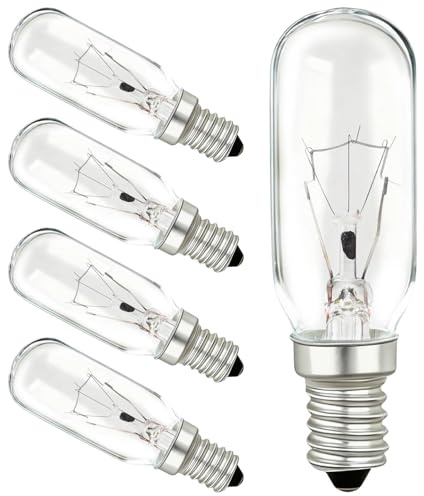 Volink E14 Cooker Hood Light Bulbs 40W T25, 5 Pack Dimmable Extractor Fan Light Bulb Warm White 2700K Appliance Lamps, 230V SES Small Edison Screw Bulbs for Oven Sewing Machine Range Hood Hob (T25)