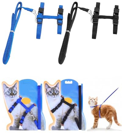 YIPFEN Katzengeschirr mit Leine 2 Stück Verstellbar, Weich & Ausbruchsicher Nylon Katzenleine für Kätzchen & Kleine Katzen, Bequemer Spaziergang