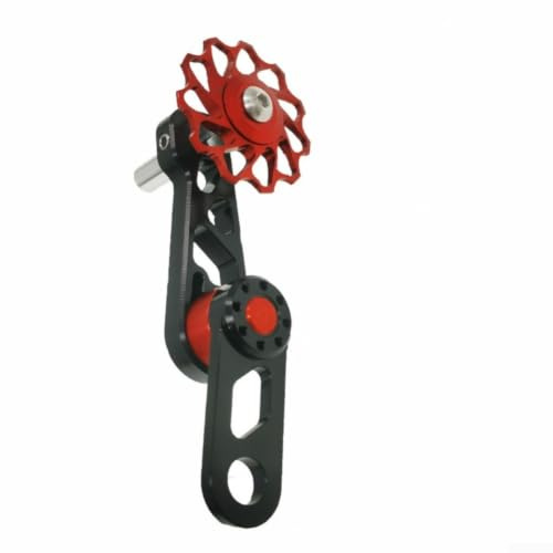 Cadena de bicicleta, tensor de cadena de bicicleta plegable de aleación de aluminio, mecanismo de ajuste de resorte para una sola velocidad, diseño ligero (negro y rojo)
