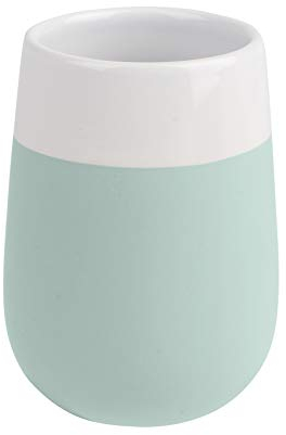 WENKO Zahnputzbecher Malta Mint/Weiß Keramik - Zahnbürstenhalter für Zahnbürste und Zahnpasta, Keramik, 8 x 11 x 8 cm, Minzgrün, 11 x 8 x 8 cm