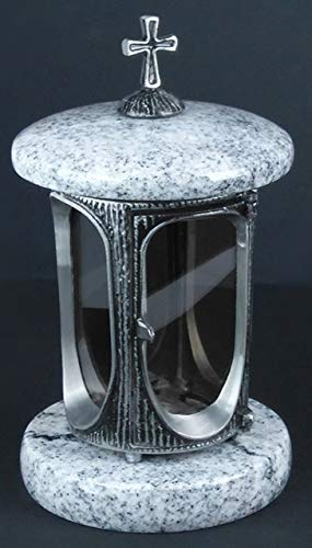 designgrab Alu Grablampe aus Aluminium in Antikoptik mit Kreuz in Granit Viscont White