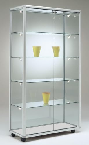 MHN Glasvitrine T 42,5 x B 79 x H 184,5 cm - breite Glas Standvitrine abschließbar - große Ausstellungs-Vitrine - ohne Beleuchtung