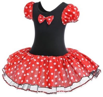 Lito Angels Mouse Fancy Dress Up Costume with Mouse Ears Hair Hoop for Kids Girls, Halloween Birthday Party Mini Red Polka Dot Tutu Skirt