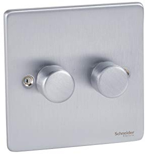 Schneider Electric GU6522CBC Ultimate Low Profile Brushed Chrome 2 Gang 2 Way 250W/VA Mains & LV dimmer