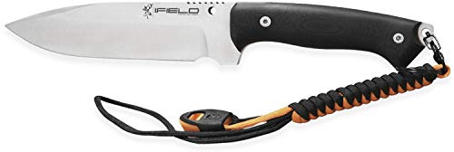 iFIELD Cuchillo de supervivencia Workout EL29101, acabado satinado, hoja de 15 cm MOVA, funda de piel con pedernal y piedra de afilar, herramienta de camping para pesca, caza, actividad deportiva