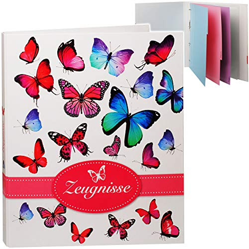 alles-meine.de GmbH A4 - Ringbuch/Zeugnisringbuch - Zeugnisse Bunte Schmetterlinge - incl. Einsteckseiten & Einlagen - ERWEITERBAR/Ordner - Zeugnismappe - Sammelordner Doku..
