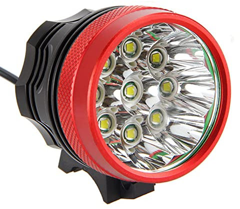 Waterproof Bicycle Light 7200LM 9x CREE XM-L T6, Headlights, Headlamps, Headlamp, Bicycle Front Lighthouse, 3 Modes With 6 X 18650 Battery Charger Red