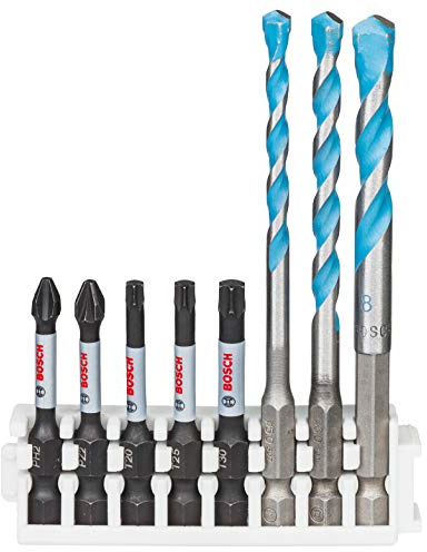 Bosch 8 tlg. Impact Control Schrauberbit und Mehrzweckbohrer Set (Pick and Click, Professional Zubehör Schlagschrauber Schlagbohrer Akkubohrschrauber)