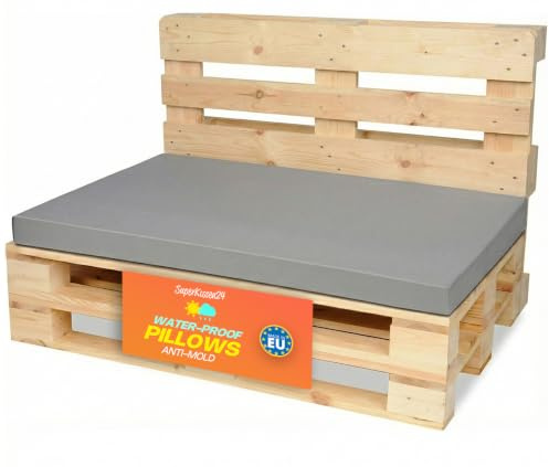 SuperKissen24. Palettenkissen Palettenauflagen Sitzkissen - 120x80 cm - Outdoor und Indoor - grau