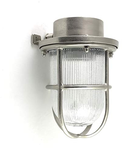 KsH und Co IP64 Nickel-Messing matt Nautische Außenwandleuchte mit Porzellan E27-Fassung IP64