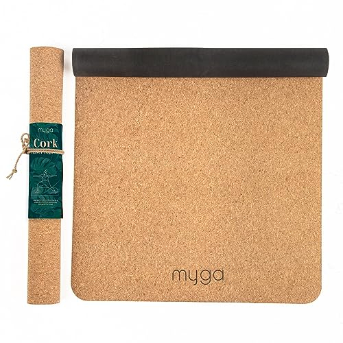 Myga Kork Yogamatte | Rutschfest & Leicht zu tragen – Extra Dünn 2 mm | Ideal für Yoga, Pilates, Meditation & Fitnessübungen | 183 cm x 66 cm | Naturkork