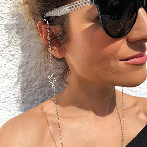 Yienate Bohemia Damen Brillenketten Anti-Rutsch Brillenkette Legierung Hohl Stern Brillenkette Brillenkette Brillen Zubehör Brillenhalter - Brillenhalter - Sonnenbrille Retainer Strap (Silber)
